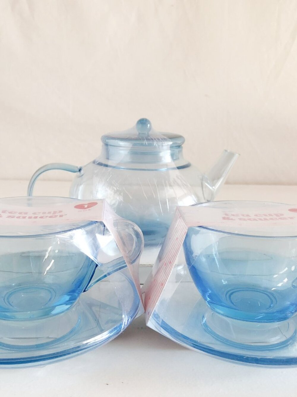 Target Valentines Day 2024 Blue Glass Teapot & Cups Set 6 Pieces